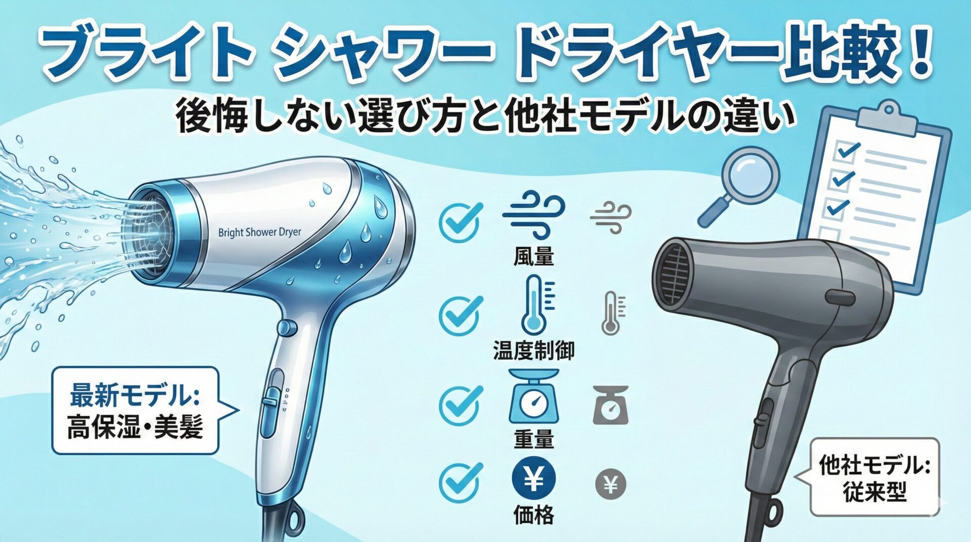 ブライト シャワー ドライヤー比較！後悔しない選び方と他社モデルの